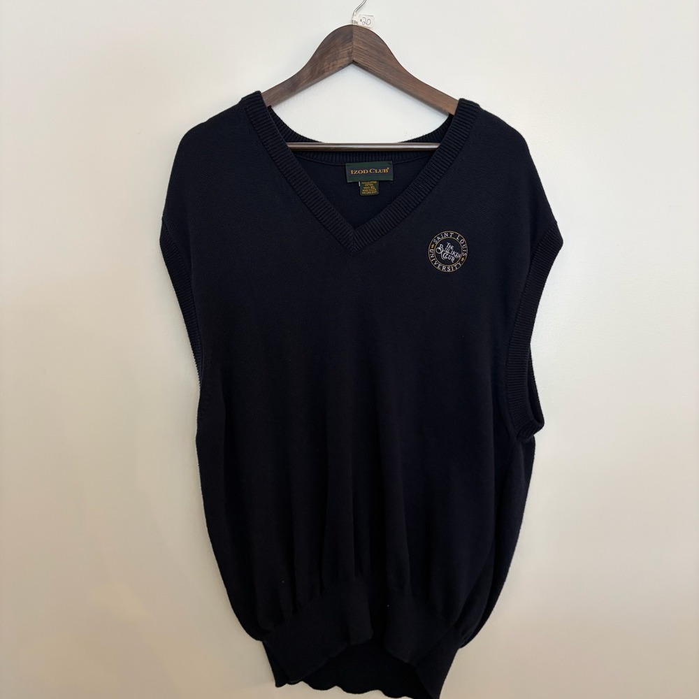 Vintage Izod Club Sweater Vest Mens XL Navy Egyptian Cotton St Louis University